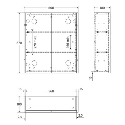 Fienza Universal Mirror Cabinet, Industrial Side Panels, 600mm ,