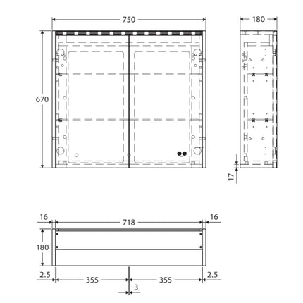 Fienza LED Mirror Cabinet, Satin Black Side Panels, 750mm ,