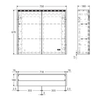 Fienza LED Mirror Cabinet, Scandi Oak Side Panels, 750mm ,