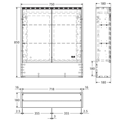 Fienza LED Mirror Cabinet, Satin Black Display Shelf, 750mm ,