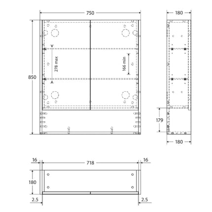 Fienza Universal Mirror Cabinet, Satin Black Display Shelf, 750mm ,