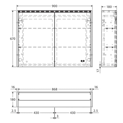 Fienza LED Mirror Cabinet, Satin Black Side Panels, 900mm ,