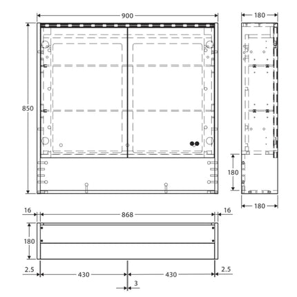 Fienza LED Mirror Cabinet, Satin Black Display Shelf, 900mm ,