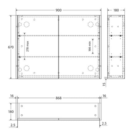 Fienza Universal Mirror Cabinet, Industrial Side Panels, 900mm ,