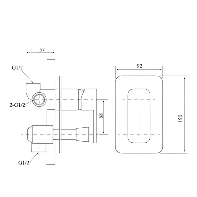 Nova Wall Mixer with Bottom Diverter Brushed Nickel