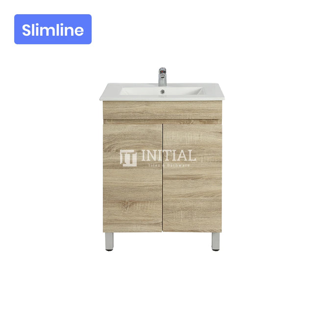 Begin Wood Grain PVC Filmed Slim Freestanding Floor Vanity With 2 Doors White Oak 590W X 830H X 355D ,