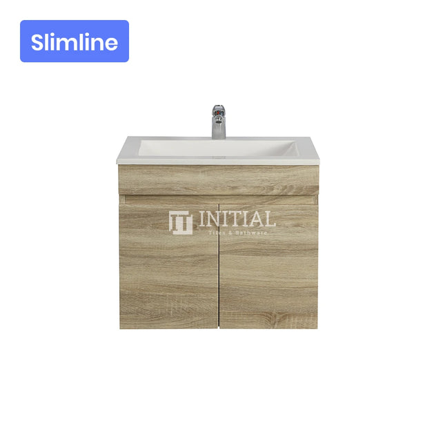 Begin Wood Grain PVC Filmed Slim Wall Hung Vanity With 2 Doors White Oak 590W X 500H X 350D ,