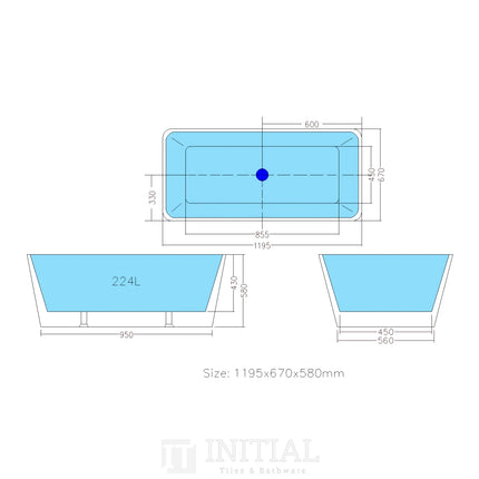 Bathroom Gloss White Kubic Floor Freestanding Bathtub with No Overflow 1195X670X580 ,