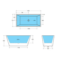Bathroom Gloss White Kubic Floor Freestanding Bathtub with No Overflow 1400X710X590 ,