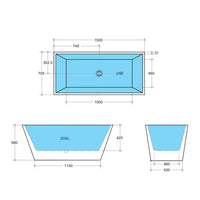 Bathroom Gloss White Kubic Floor Freestanding Bathtub with No Overflow 1500X705X580 ,