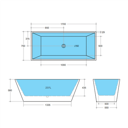 Bathroom Gloss White Kubic Floor Freestanding Bathtub with No Overflow 1700X750X580 ,