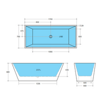 Bathroom Gloss White Kubic Floor Freestanding Bathtub with No Overflow 1700X750X580 ,
