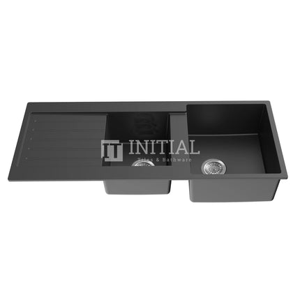 Granite Quartz Top/Undermount Matte Black Kitchen Sink, Double Bowl, With Drainer ,