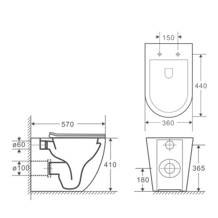 Ralph Rimless Wall Faced Floor Pan Toilet Gloss White 570X360X410