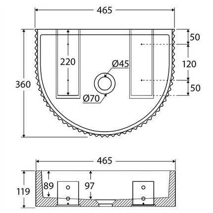 Fienza Valentina Fluted Arch Concrete Wall Basin, Tuscan