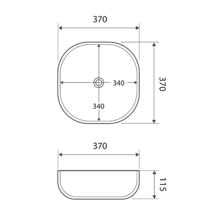 Fienza Koko Gloss White Above Counter Basin, 370mm, Soft Square ,