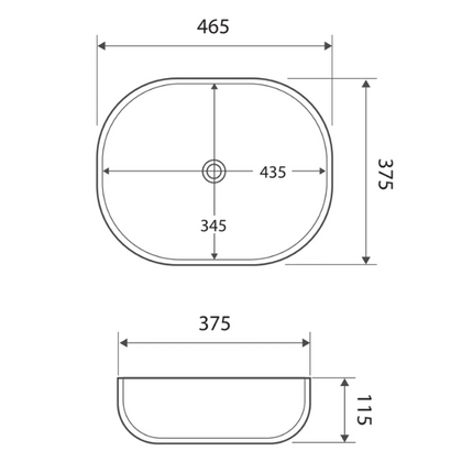 Fienza Koko Gloss White Above Counter Basin, 465mm, Soft Rectangular ,