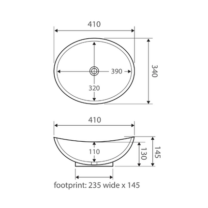 Fienza Paola Gloss White Above Counter Basin, 410mm ,