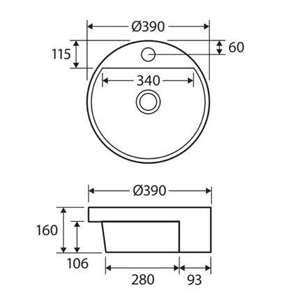 Fienza Reba Gloss White Semi Recessed Basin, 1 Tap Hole ,
