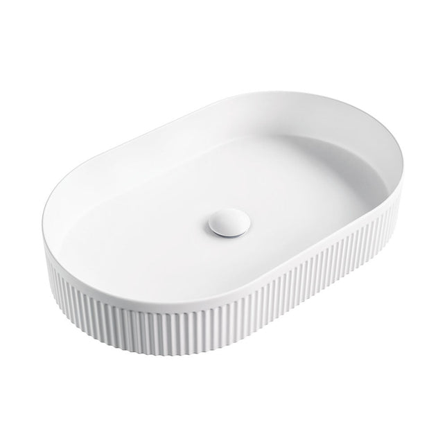 Fienza Eleanor Matte White Above Counter Basin, Fluted Design, Oval , Default Title