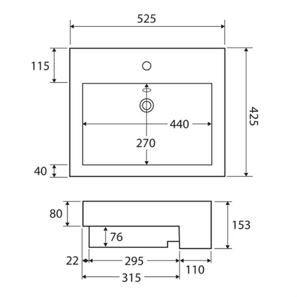 Fienza Belinda Gloss White Semi Recessed Basin ,