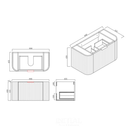 Orio White 900 Wall Hung Vanity Single Drawer 890X455X450 ,