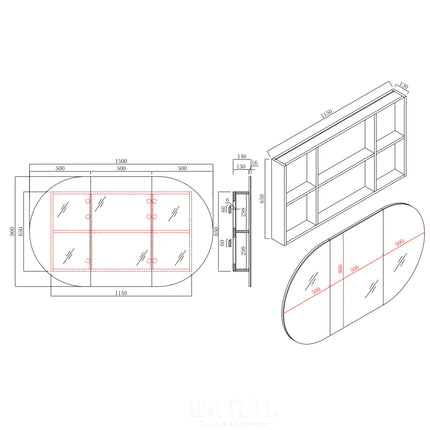 Siro 1500 Oval Shaving Cabinet Matte White 1500X900X130 ,