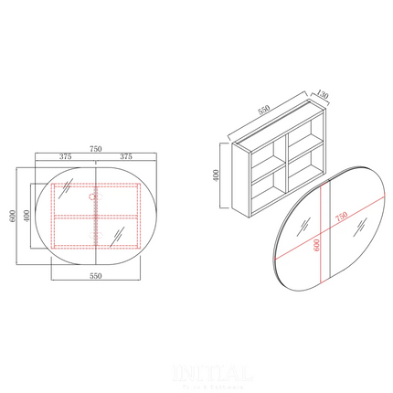 Siro 750 Oval Matte White Shaving Cabinet 750X600X130 ,