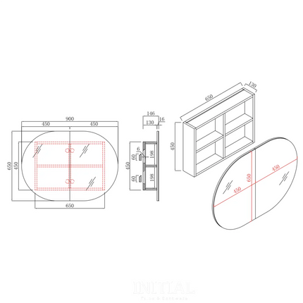 Siro 900 Oval Shaving Cabinet Matte White 900X650X130 ,