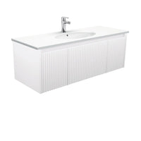 Alina Fluted Satin White 1200 Wall-Hung Cabinet , With Moulded Basin-Top - Rotondo Ceramic
