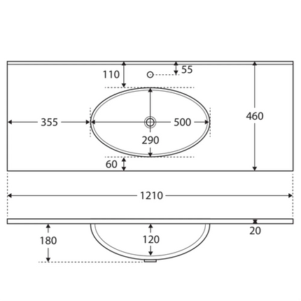 Fienza Rotondo Ceramic Gloss White Basin Top, 1200mm ,