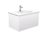 Alina Fluted Satin White 750 Wall-Hung Cabinet , With Moulded Basin-Top - Rotondo Ceramic