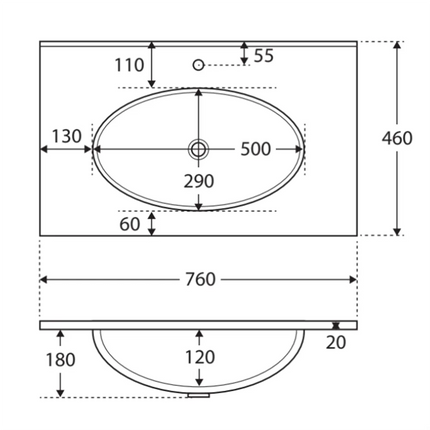 Fienza Rotondo Ceramic Gloss White Basin Top, 750mm ,