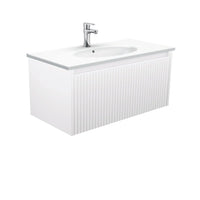 Alina Fluted Satin White 900 Wall-Hung Cabinet , With Moulded Basin-Top - Rotondo Ceramic