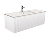 Alina Fluted Satin White 1200 Wall-Hung Cabinet , With Stone Top - Roman Sand