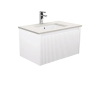 Alina Fluted Satin White 750 Wall-Hung Cabinet , With Stone Top - Roman Sand