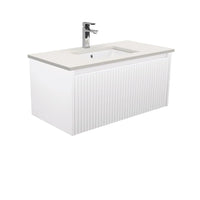 Alina Fluted Satin White 900 Wall-Hung Cabinet , With Stone Top - Roman Sand