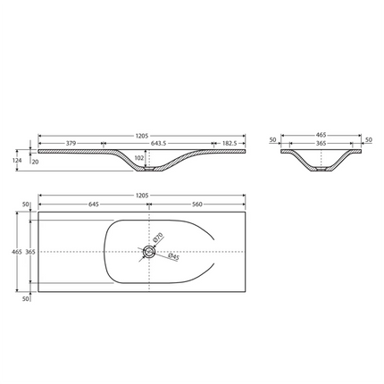 Fienza Satori Concrete Grey Basin Top, 1200mm ,