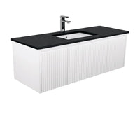 Alina Fluted Satin White 1200 Wall-Hung Cabinet , With Stone Top - Black Sparkle