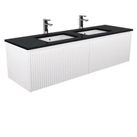 Alina Fluted Satin White 1500 Wall-Hung Cabinet , With Stone Top - Black Sparkle