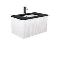 Alina Fluted Satin White 750 Wall-Hung Cabinet , With Stone Top - Black Sparkle