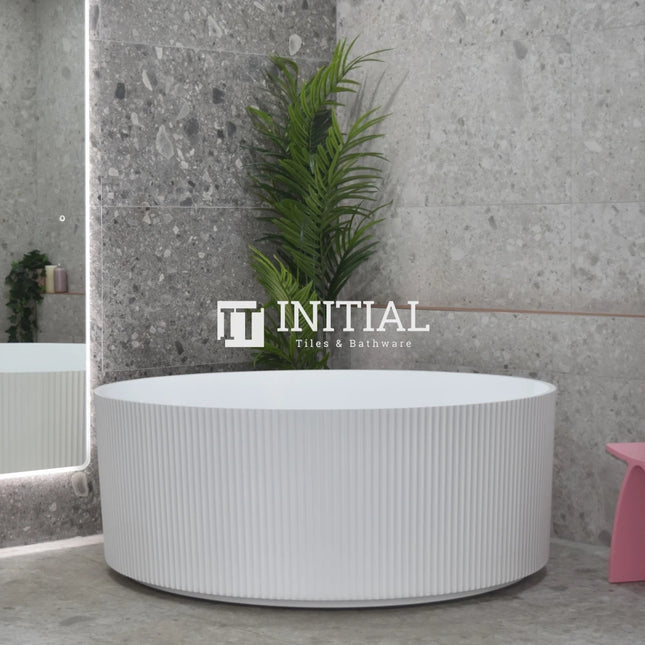 Sunshine Groove 1500 Gloss White Fluted Freestanding Bathtub, Round , Default Title