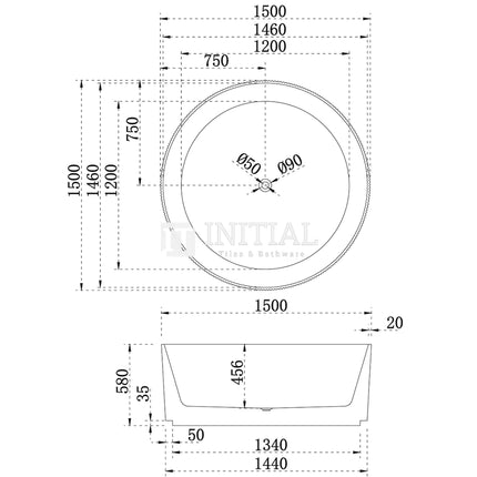 Sunshine Groove 1500 Matte White Fluted Freestanding Bathtub, Round ,