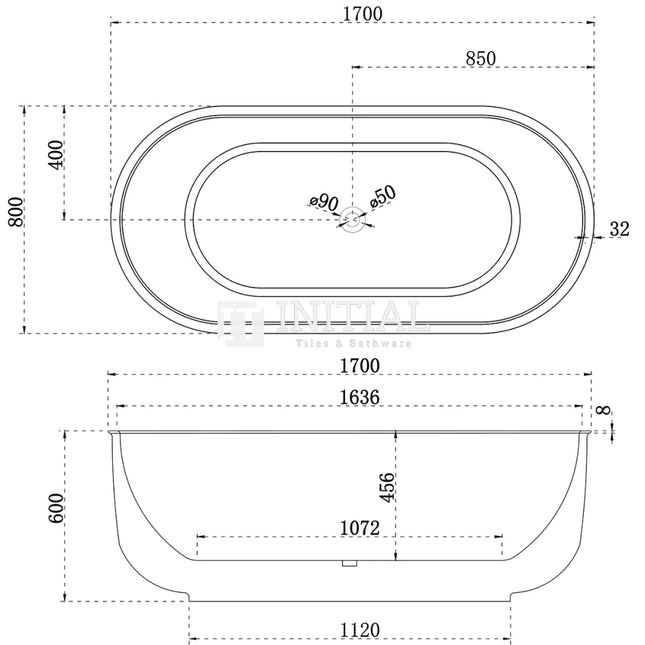 Mayfair Classic 1700 Matte White Freestanding Bathtub, Oval ,