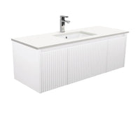 Alina Fluted Satin White 1200 Wall-Hung Cabinet , With Stone Top - Crystal Pure