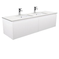 Alina Fluted Satin White 1500 Wall-Hung Cabinet , With Stone Top - Crystal Pure