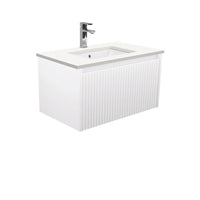 Alina Fluted Satin White 750 Wall-Hung Cabinet , With Stone Top - Crystal Pure