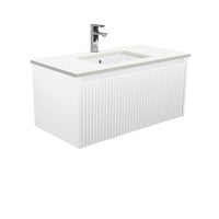Alina Fluted Satin White 900 Wall-Hung Cabinet , With Stone Top - Crystal Pure