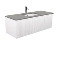 Alina Fluted Satin White 1200 Wall-Hung Cabinet , With Stone Top - Dove Grey