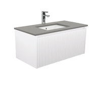 Alina Fluted Satin White 900 Wall-Hung Cabinet , With Stone Top - Dove Grey